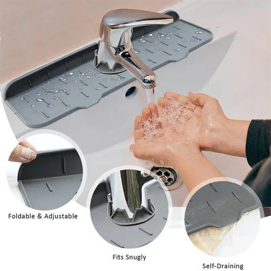 1PC Grey 37X14CM Kitchen Faucet Absorbent Mat Sink Splash Guard Silicone Drainage Drying Pad Countertop Protection